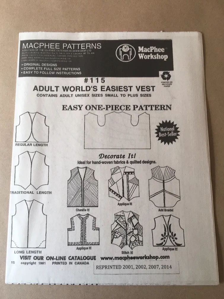 #115 & #116 WORLD'S EASIEST VEST - SPECIAL OFFER