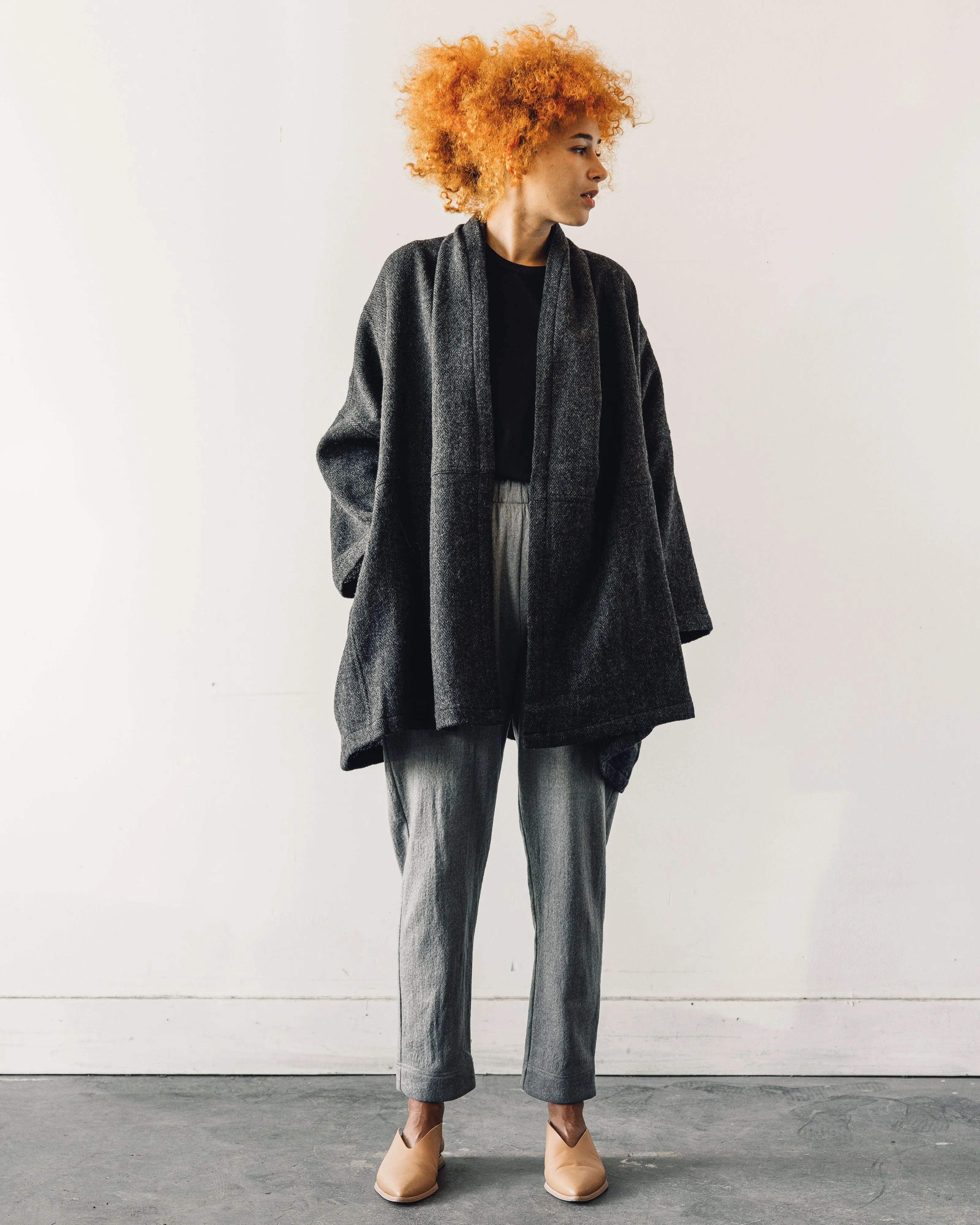 Atelier Delphine Haori Coat, Deep Sea Herringbone