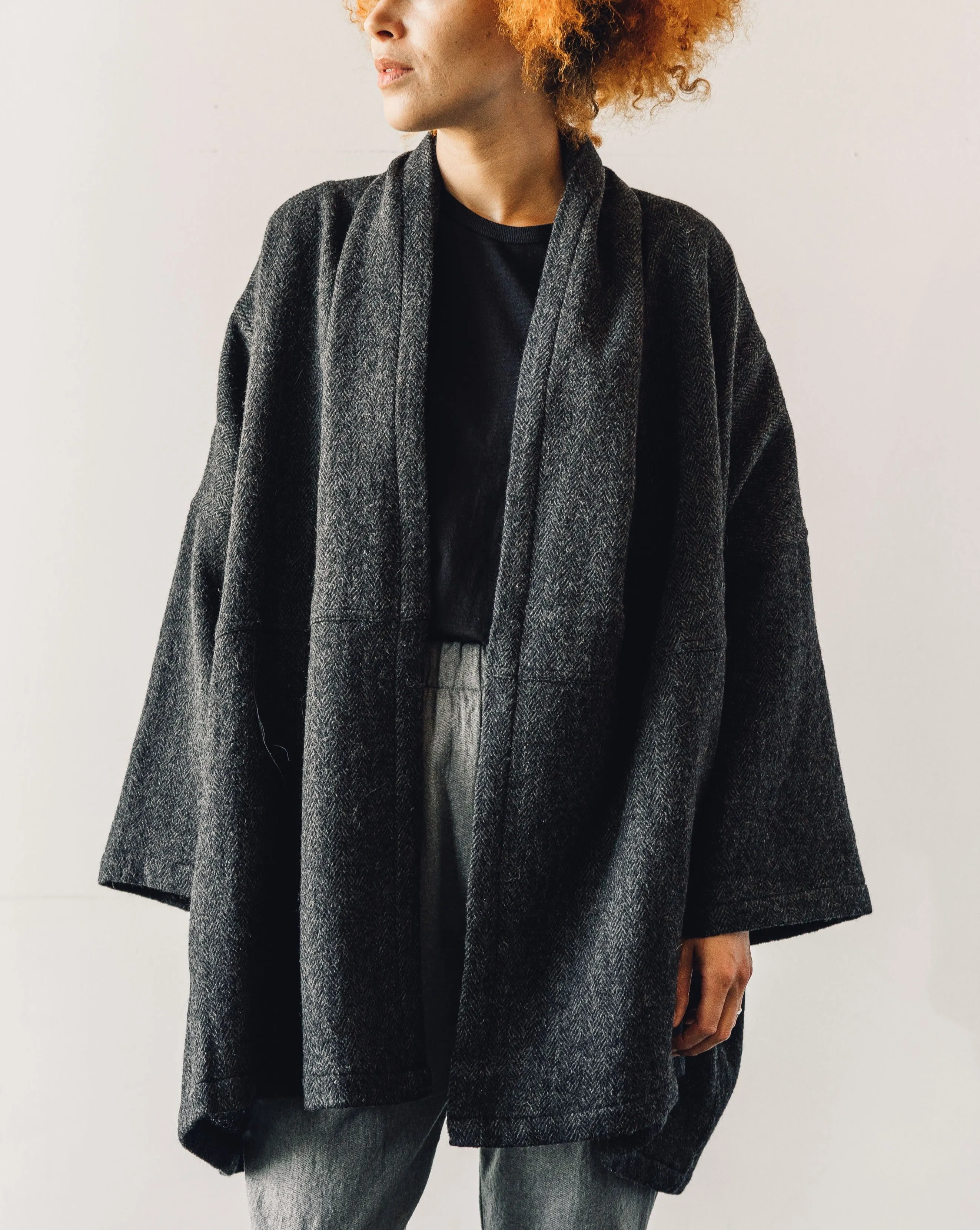 Atelier Delphine Haori Coat, Deep Sea Herringbone