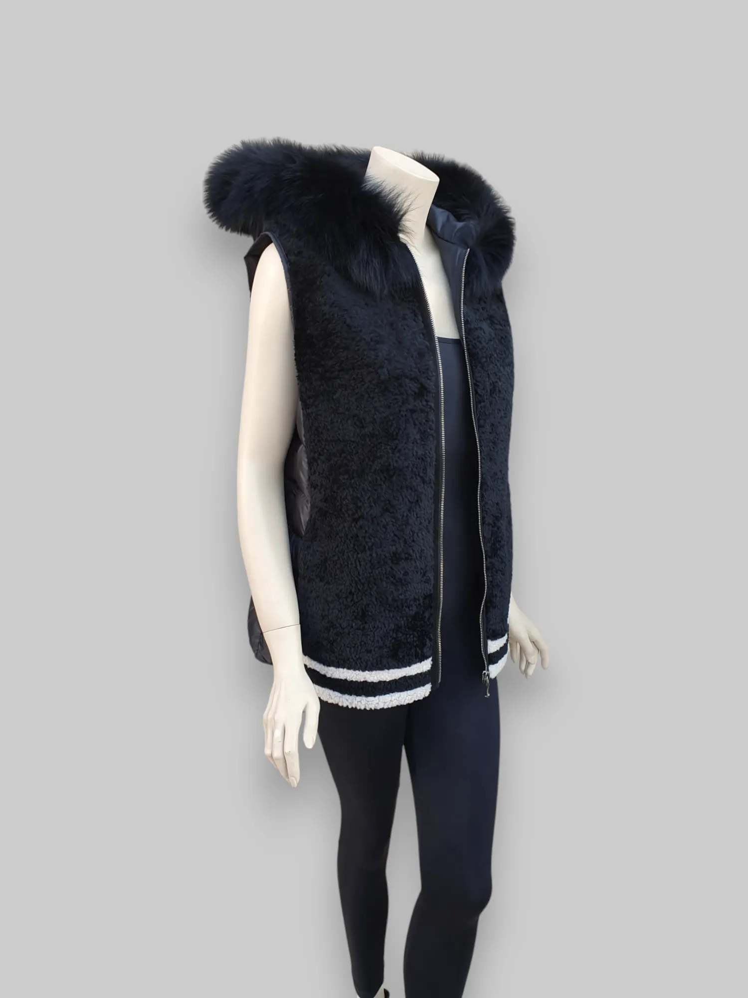 Black Curly Lamb Vest -Small