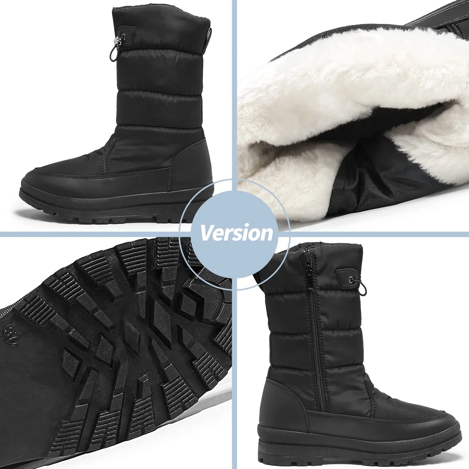 Black Women's Warm Fur Lined Metallic Snow Boots