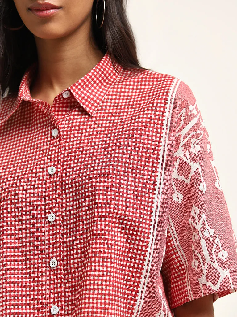Bombay Paisley Red Ikat Printed Cotton Shirt
