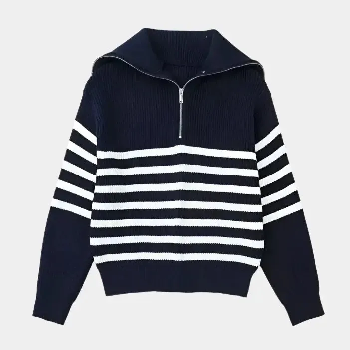 Casual Striped Zip Up Sweater - Cross & Crown