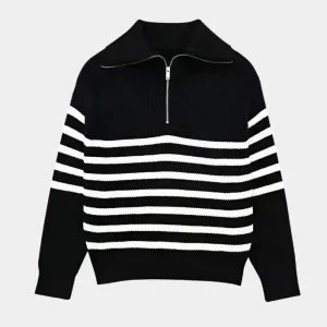 Casual Striped Zip Up Sweater - Cross & Crown