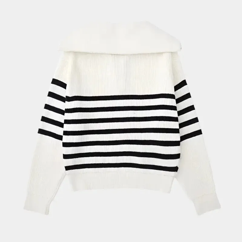 Casual Striped Zip Up Sweater - Cross & Crown