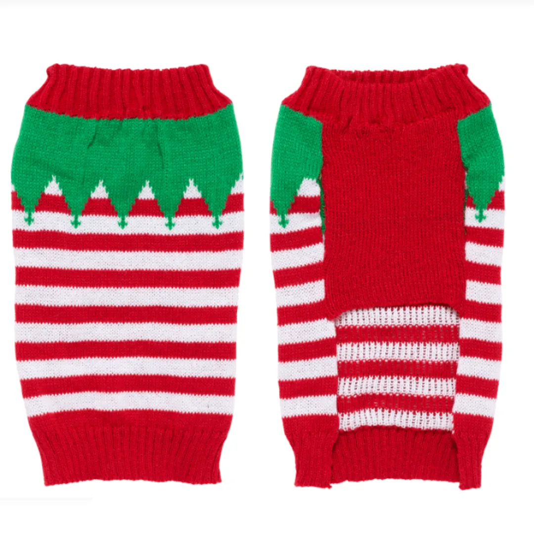 Christmas Elf Stripe Dog Sweater