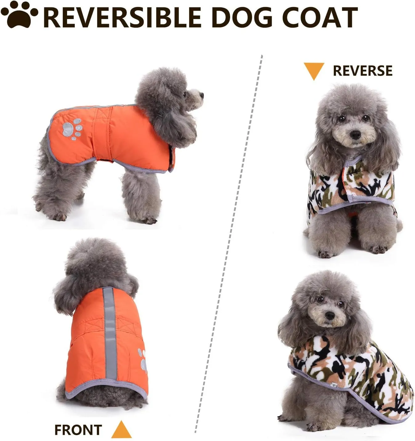 Cold Weather Dog Coats Loft Reversible Winter Fleece Dog Vest Waterproof Pet Jacket Available in Extra Small, Small, Medium, Large Extra Large Sizes