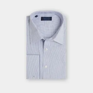 Contemporary Fit, Classic Collar, Double Cuff Shirt in a Blue, Navy & White Textured Twill Cotton