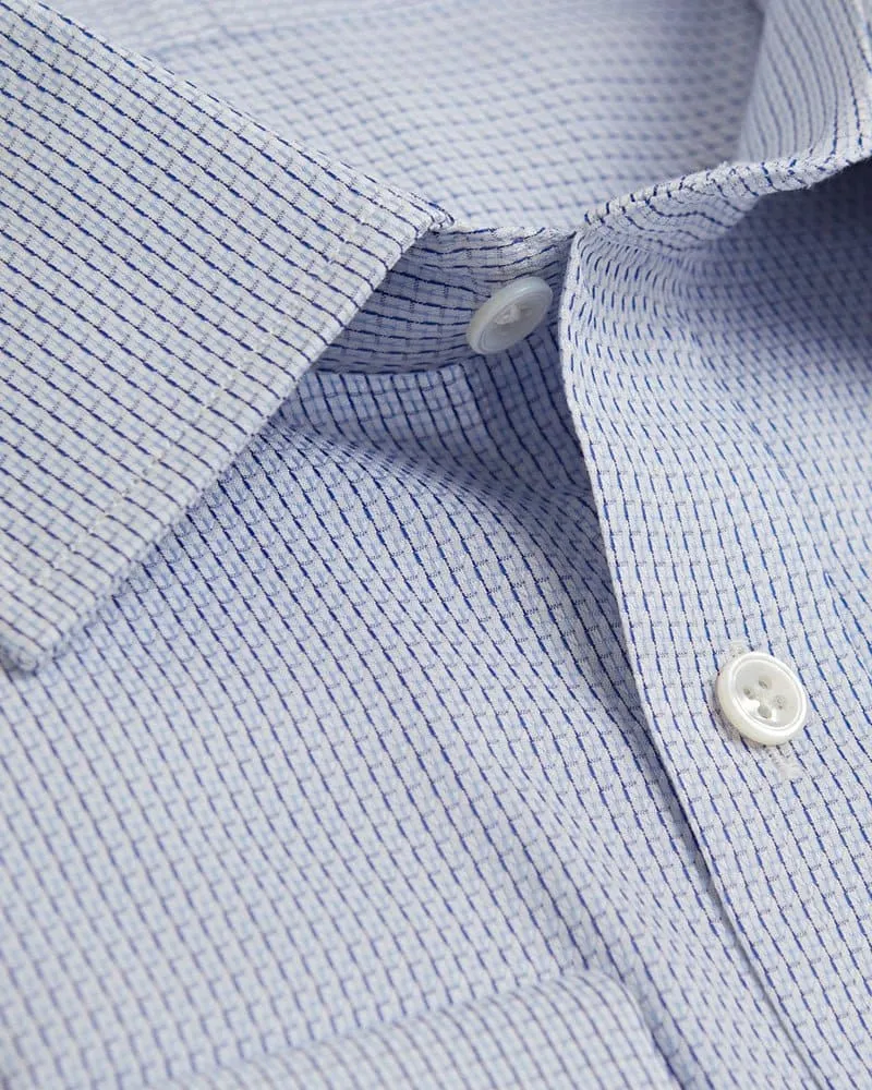 Contemporary Fit, Classic Collar, Double Cuff Shirt in a Blue, Navy & White Textured Twill Cotton