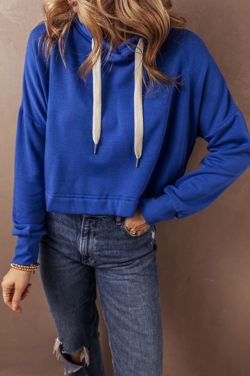 Drop Shoulder Cropped Hoodie