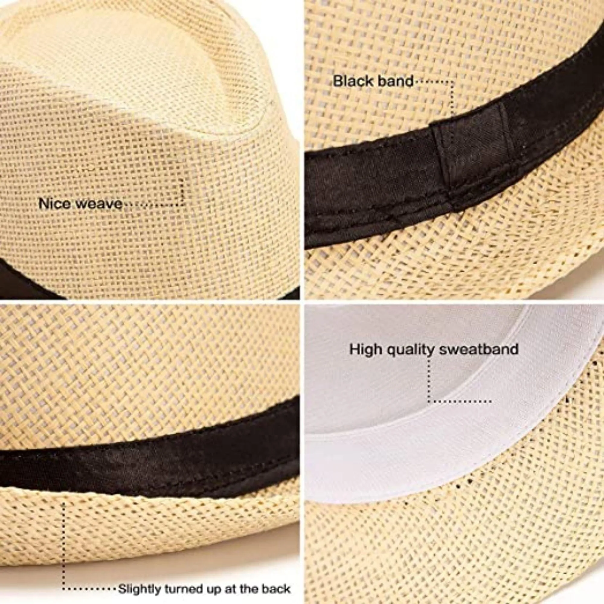 FabSeasons Mens Beige Fedora Hats / Trilby Hat / Straw Sun Hat / Panama Hat