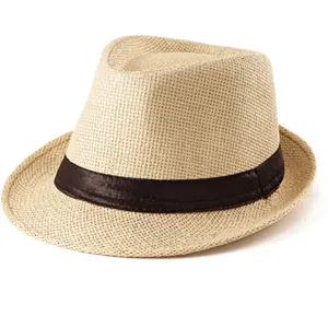 FabSeasons Mens Beige Fedora Hats / Trilby Hat / Straw Sun Hat / Panama Hat