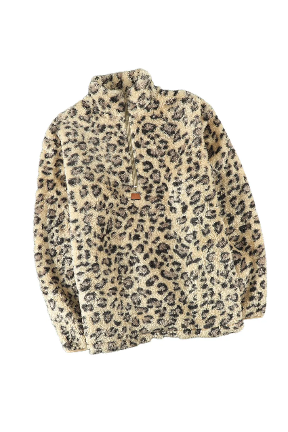 Family Matching Mom¡®s Leopard Quarter Zip Fleece Sweatshirt