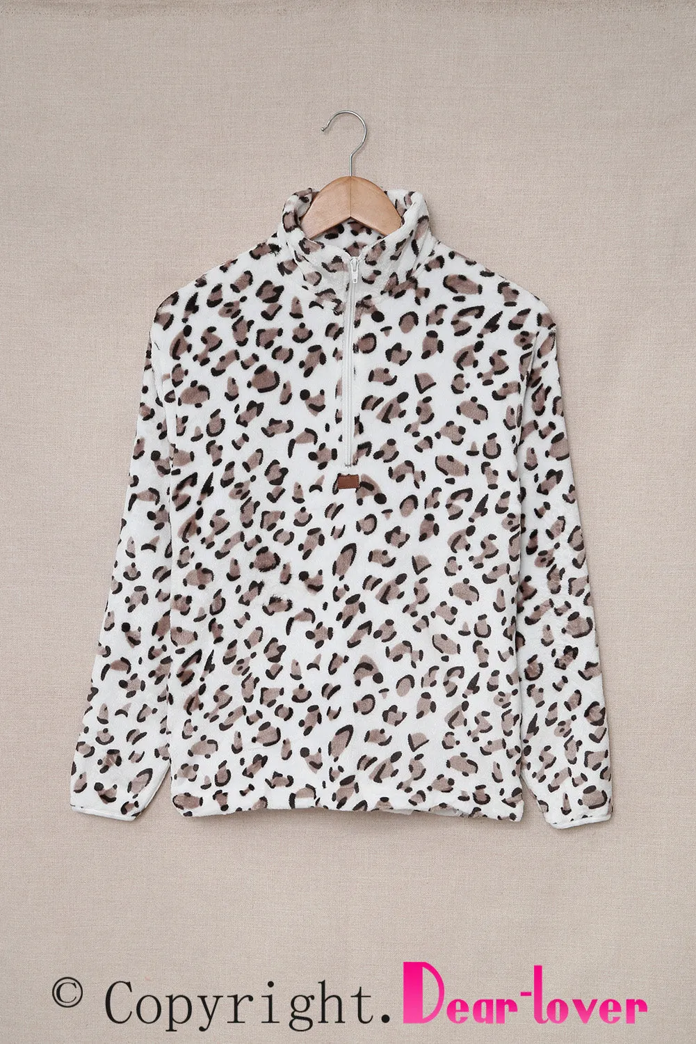 Family Matching Mom¡®s Leopard Quarter Zip Fleece Sweatshirt