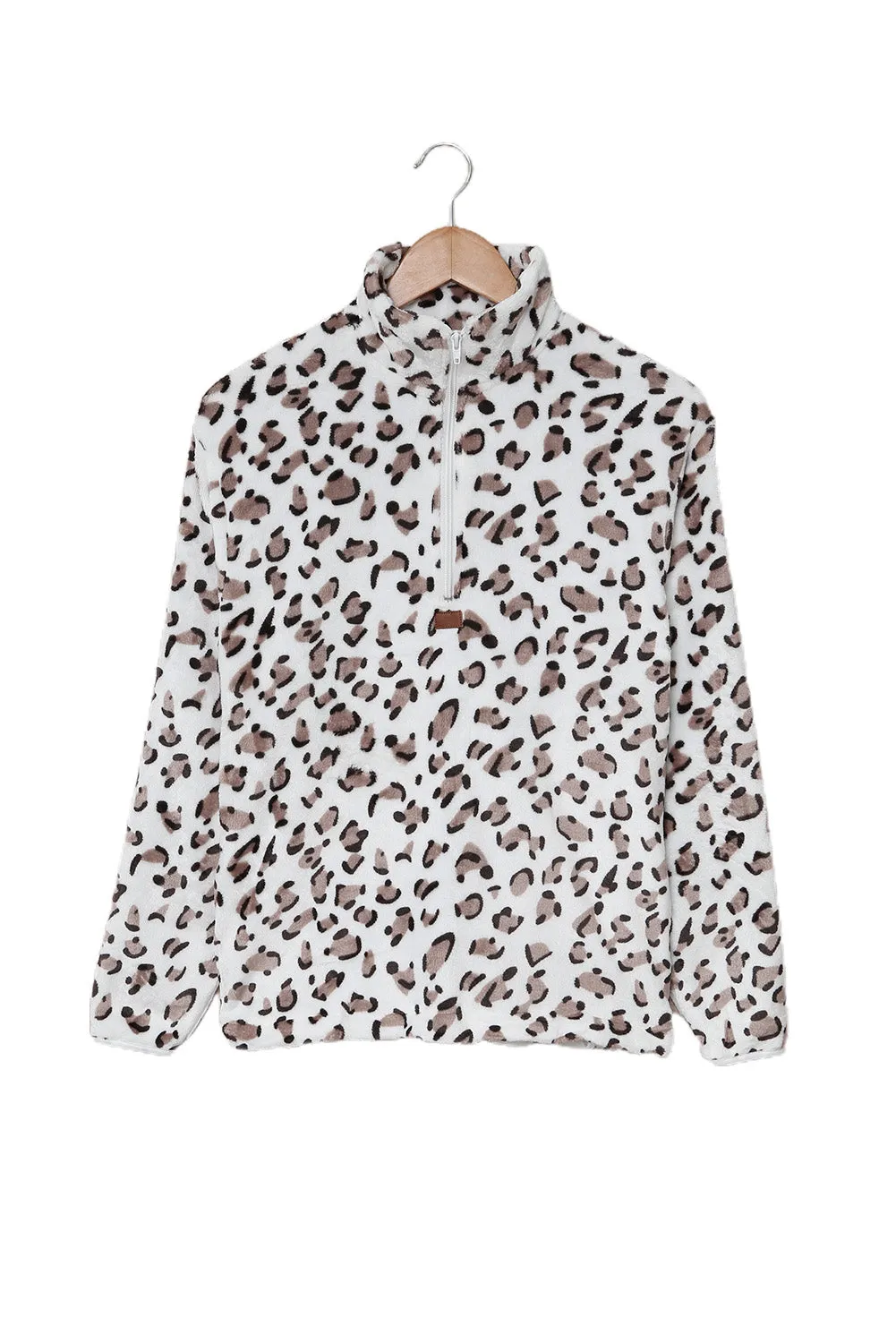 Family Matching Mom¡®s Leopard Quarter Zip Fleece Sweatshirt