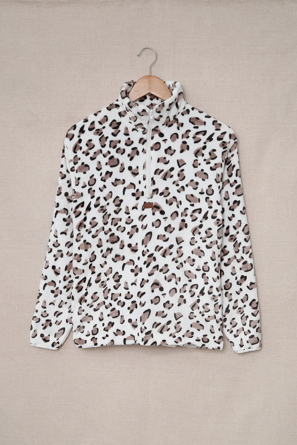 Family Matching Mom¡®s Leopard Quarter Zip Fleece Sweatshirt