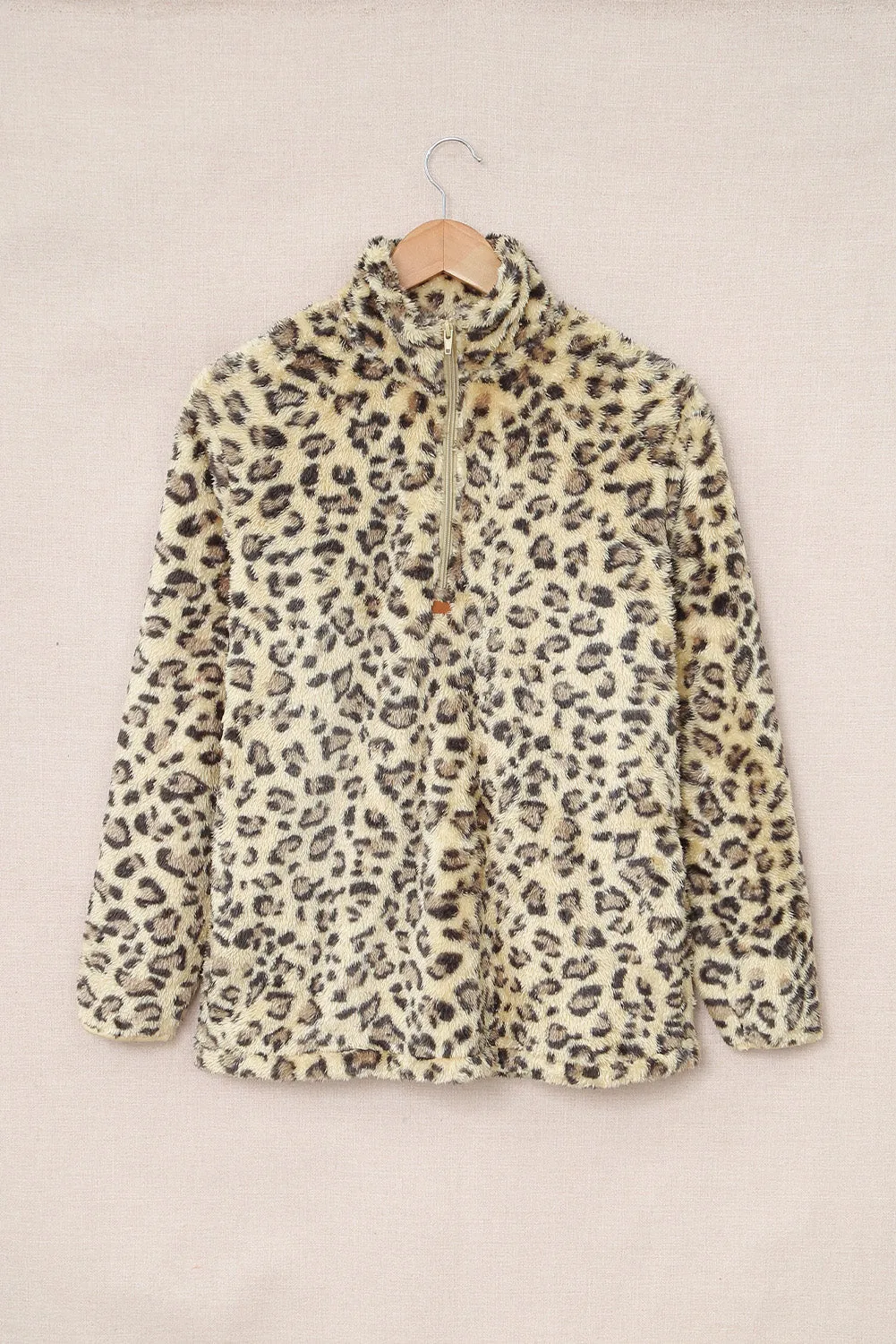 Family Matching Mom¡®s Leopard Quarter Zip Fleece Sweatshirt