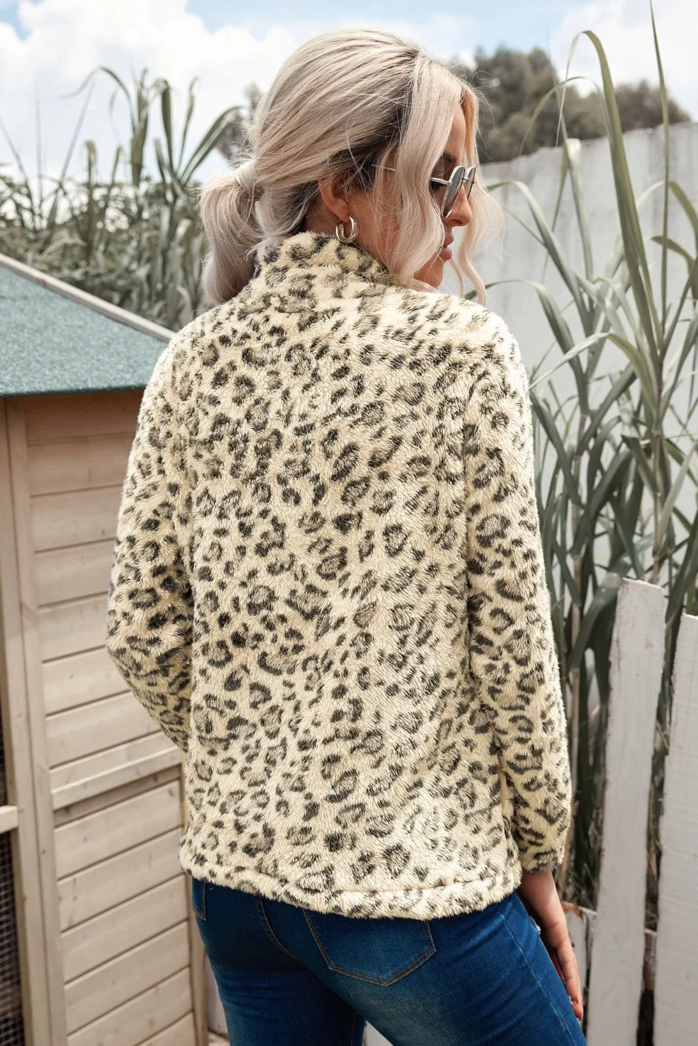 Family Matching Mom¡®s Leopard Quarter Zip Fleece Sweatshirt