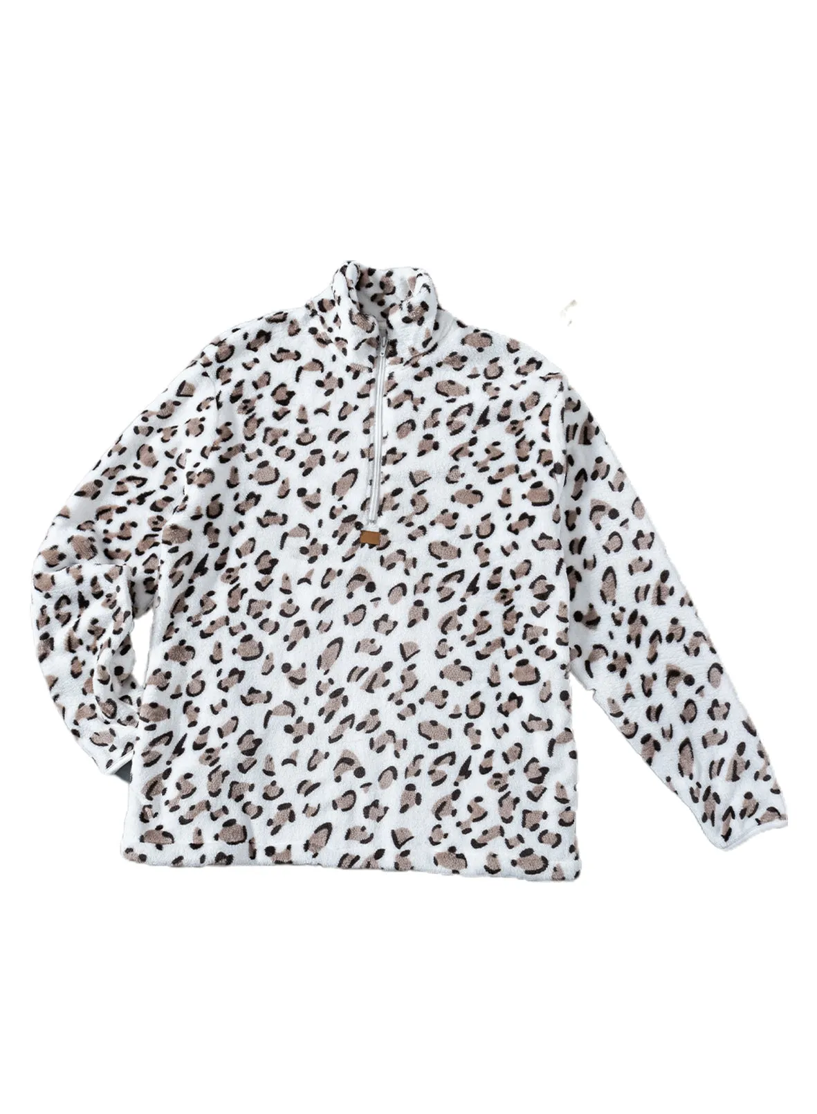 Family Matching Mom¡®s Leopard Quarter Zip Fleece Sweatshirt