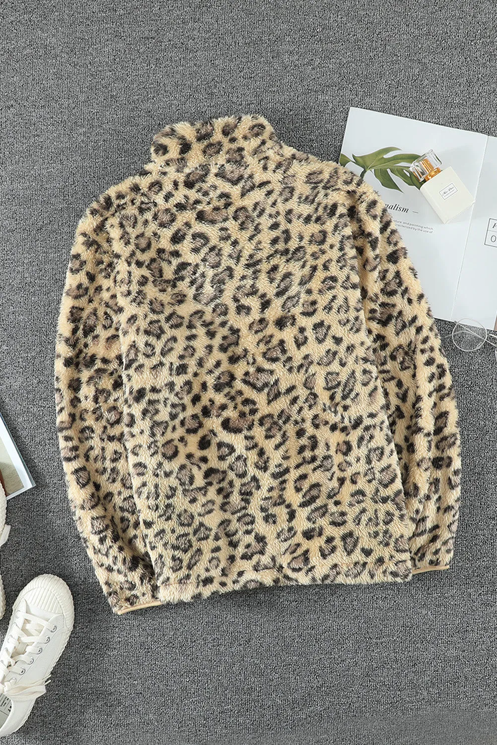 Family Matching Mom¡®s Leopard Quarter Zip Fleece Sweatshirt