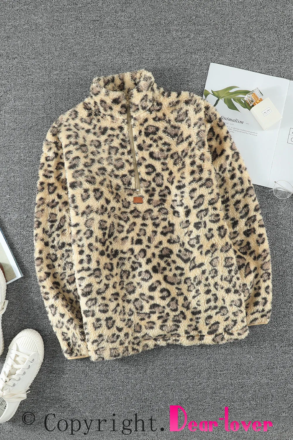 Family Matching Mom¡®s Leopard Quarter Zip Fleece Sweatshirt