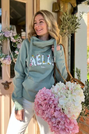 Floral Sage Hello Cowl Neck Hoodie