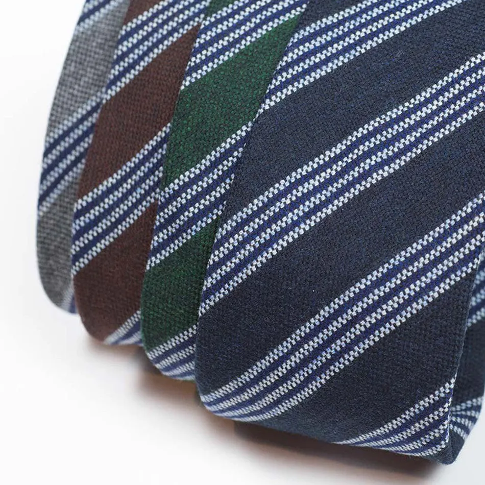 Forest green wool & silk tie, navy & white multi stripes