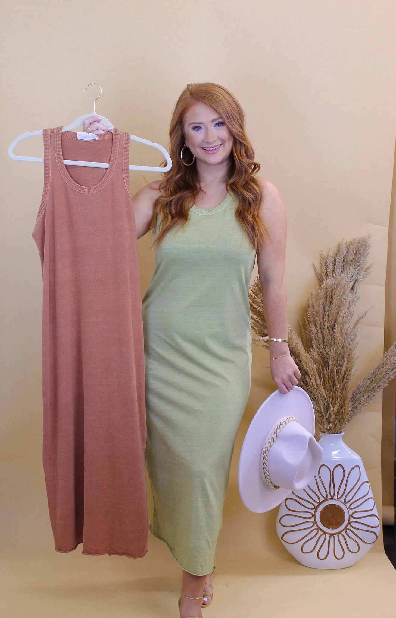 Fun Day Sleeveless Midi Dress- Camel