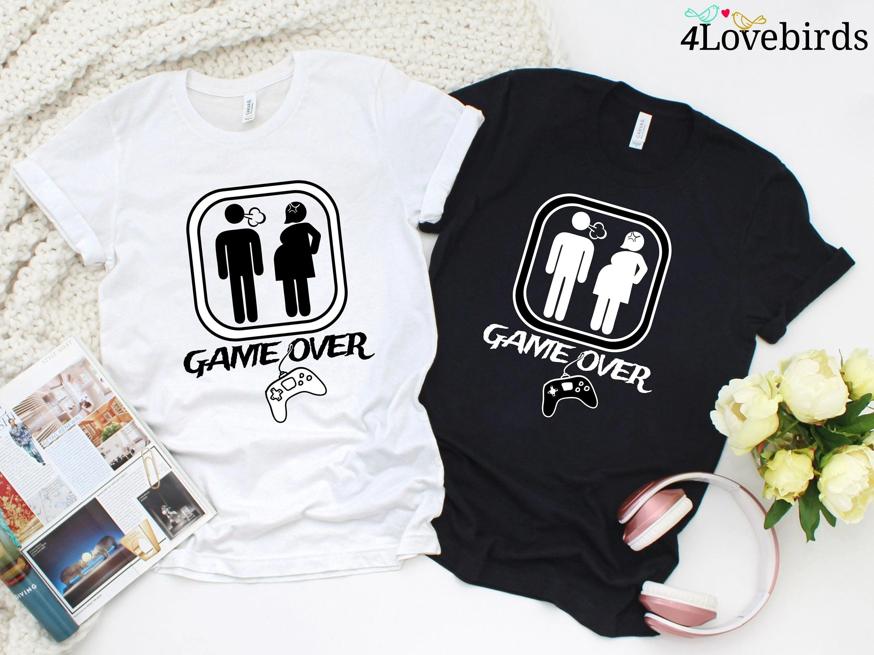 Game Over Pregnancy Hoodie, Funny New Dad/Mom Sweatshirt - New Mom Long Sleeve Shirt - Couple's Gaming Gift Ideas