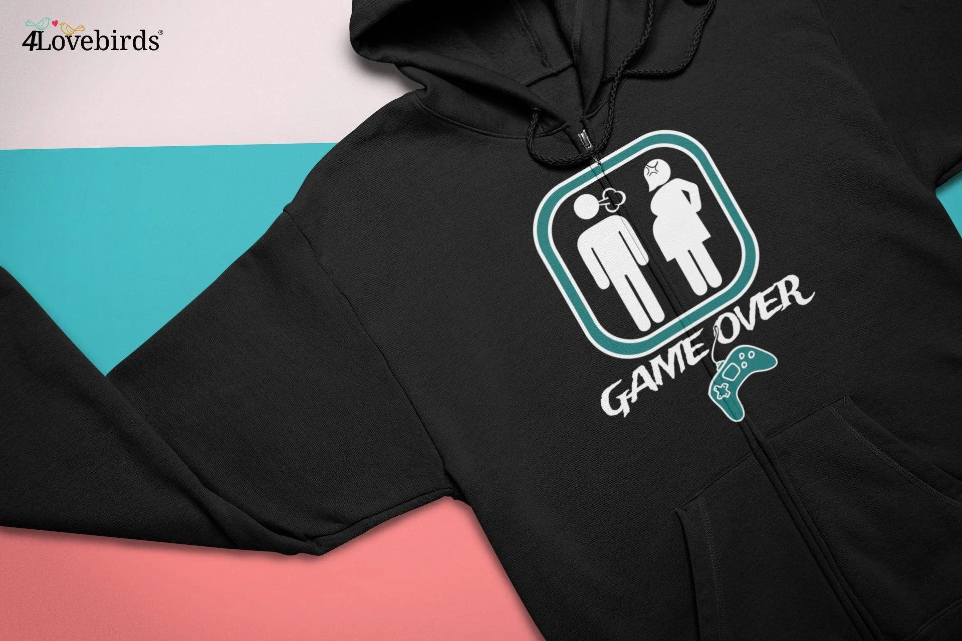 Game Over Pregnancy Hoodie, Funny New Dad/Mom Sweatshirt - New Mom Long Sleeve Shirt - Couple's Gaming Gift Ideas