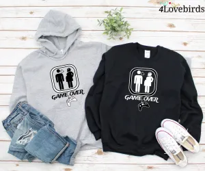 Game Over Pregnancy Hoodie, Funny New Dad/Mom Sweatshirt - New Mom Long Sleeve Shirt - Couple's Gaming Gift Ideas