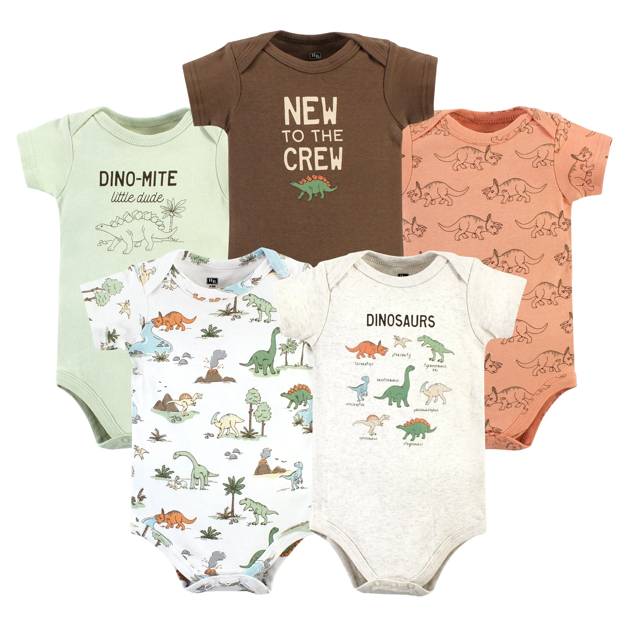 Hudson Baby Cotton Bodysuits, Dinosaur Adventures 5-Pack