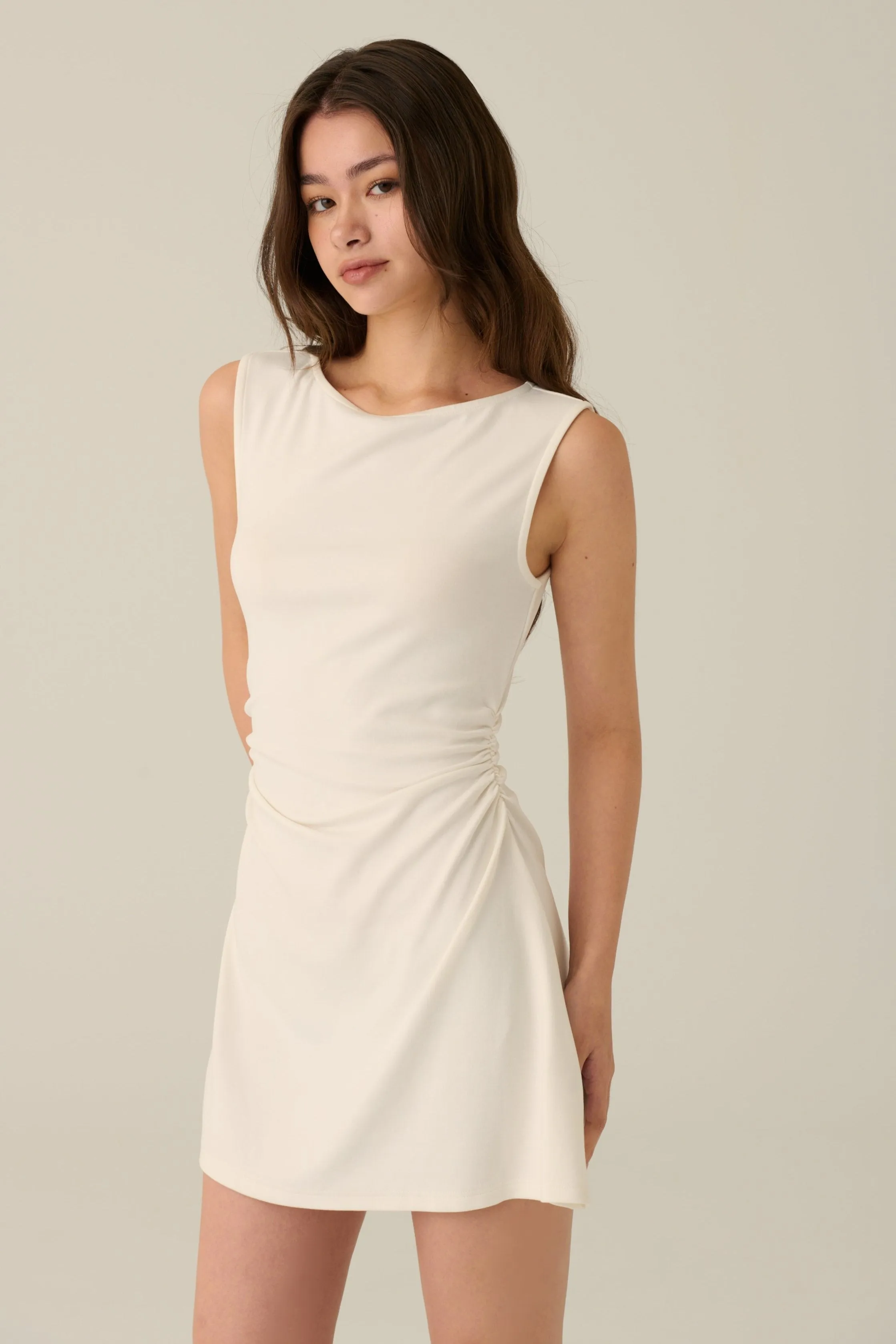 Just have fun ruching dress in white