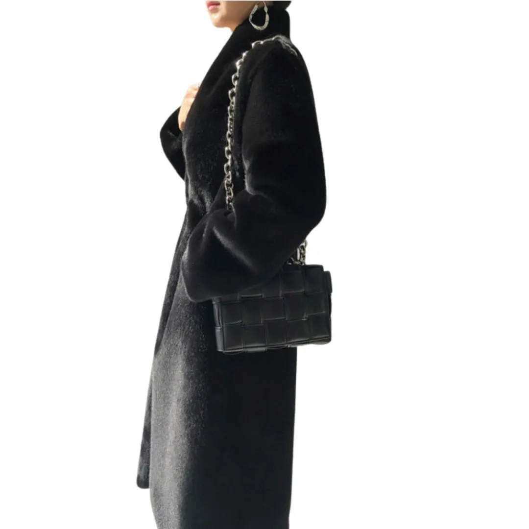 Long Black Faux Mink Fur Coat