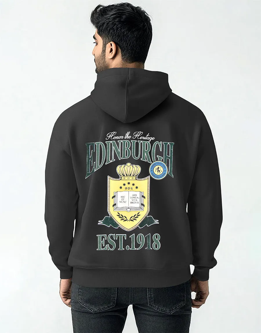 Men's EST-1918 EDINBRUGH Printed Pullover Hoodie Charcol