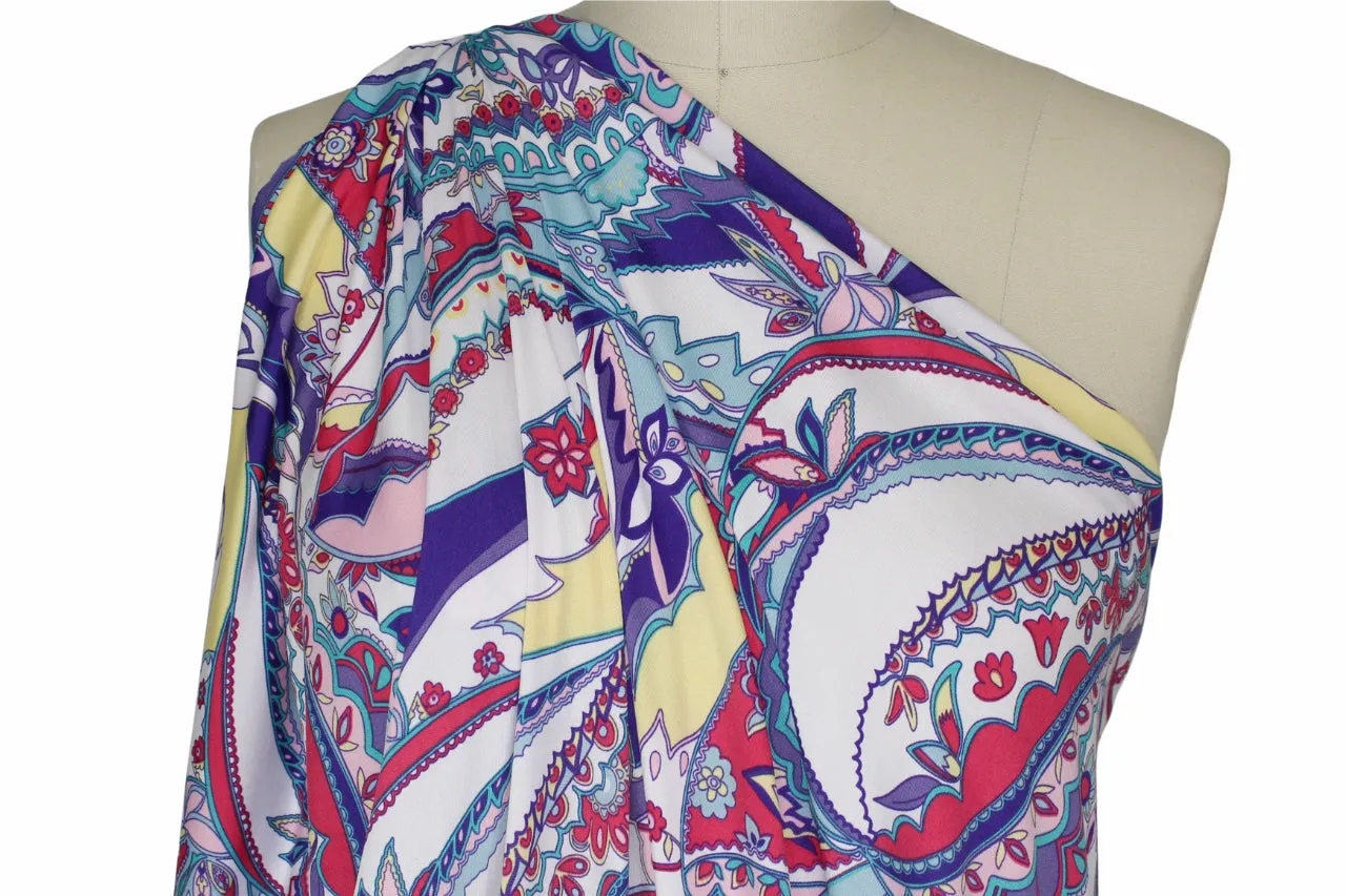 Mid-Century Paisley French Rayon Jersey - Multi on White