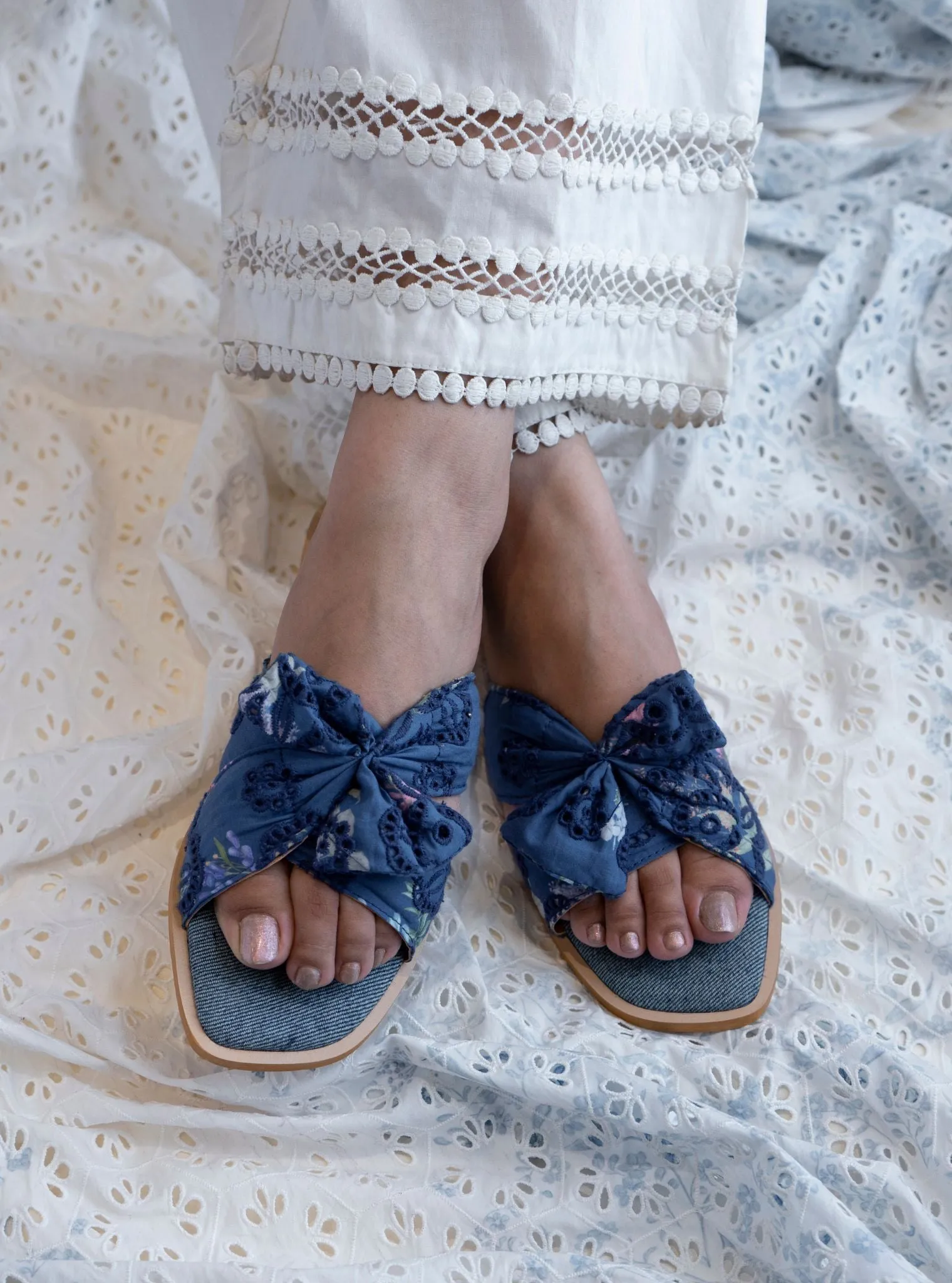 Mulmul Ember Denim Flat Sandal