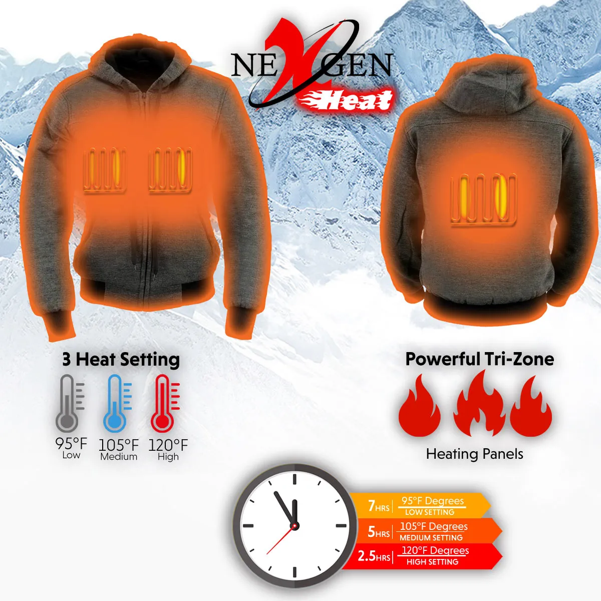 Nexgen Heat NXL2713SET Women 'Heated' Front Zipper Grey Hoodie Jacket