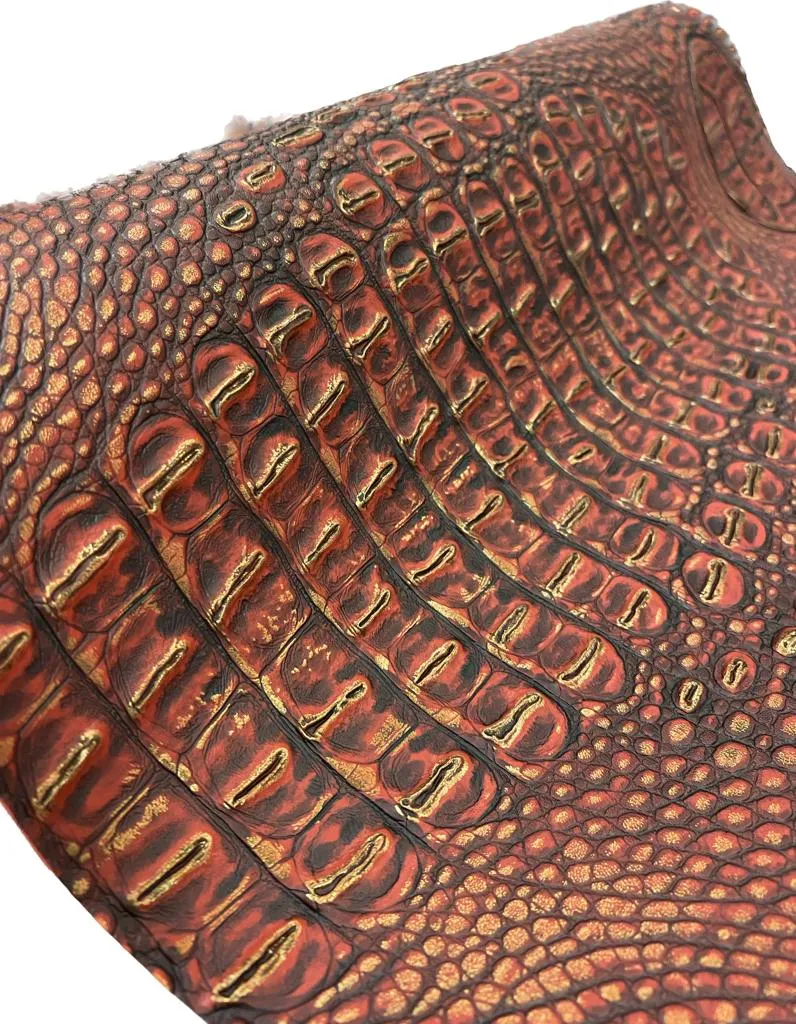 Red/Gold Metallic Caiman Gator Vinyl / 30 Yard Roll