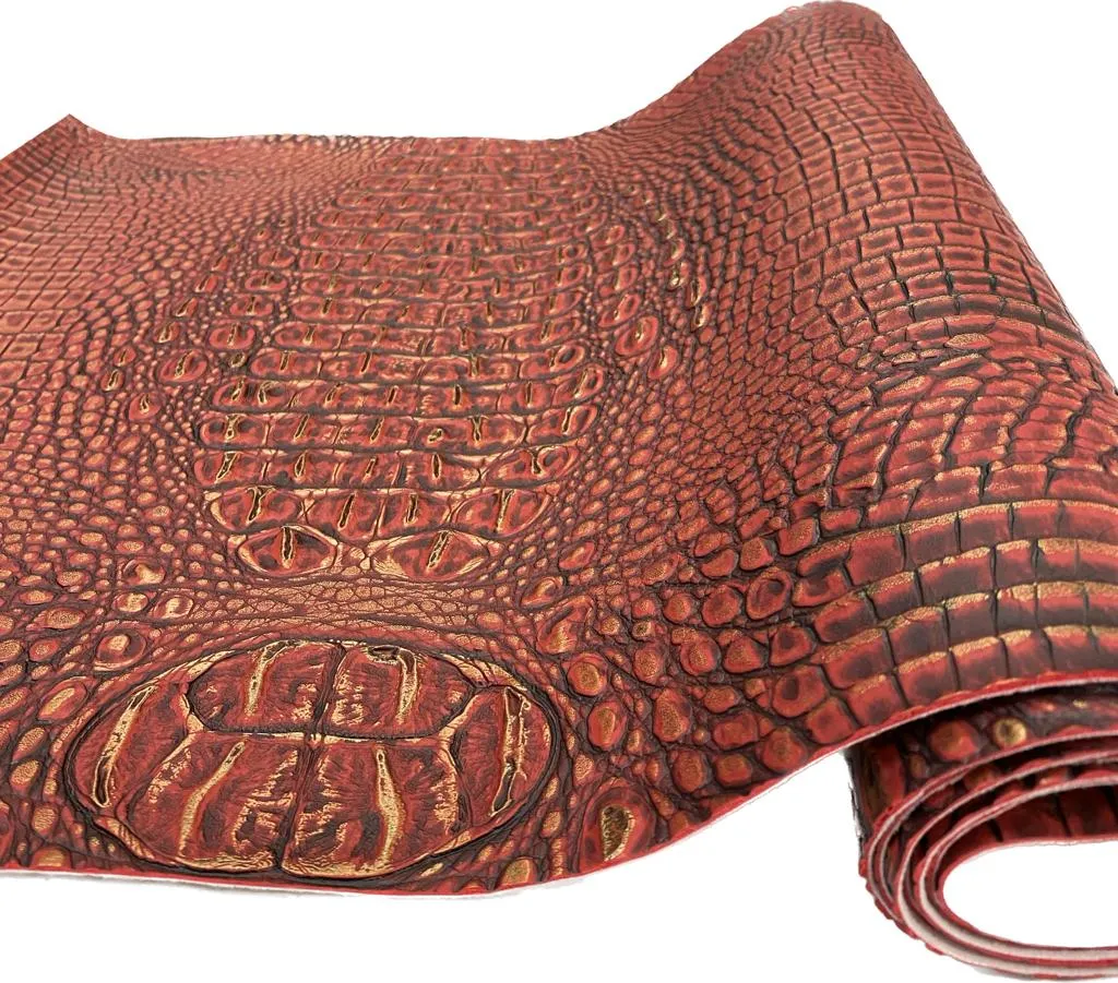 Red/Gold Metallic Caiman Gator Vinyl / 30 Yard Roll