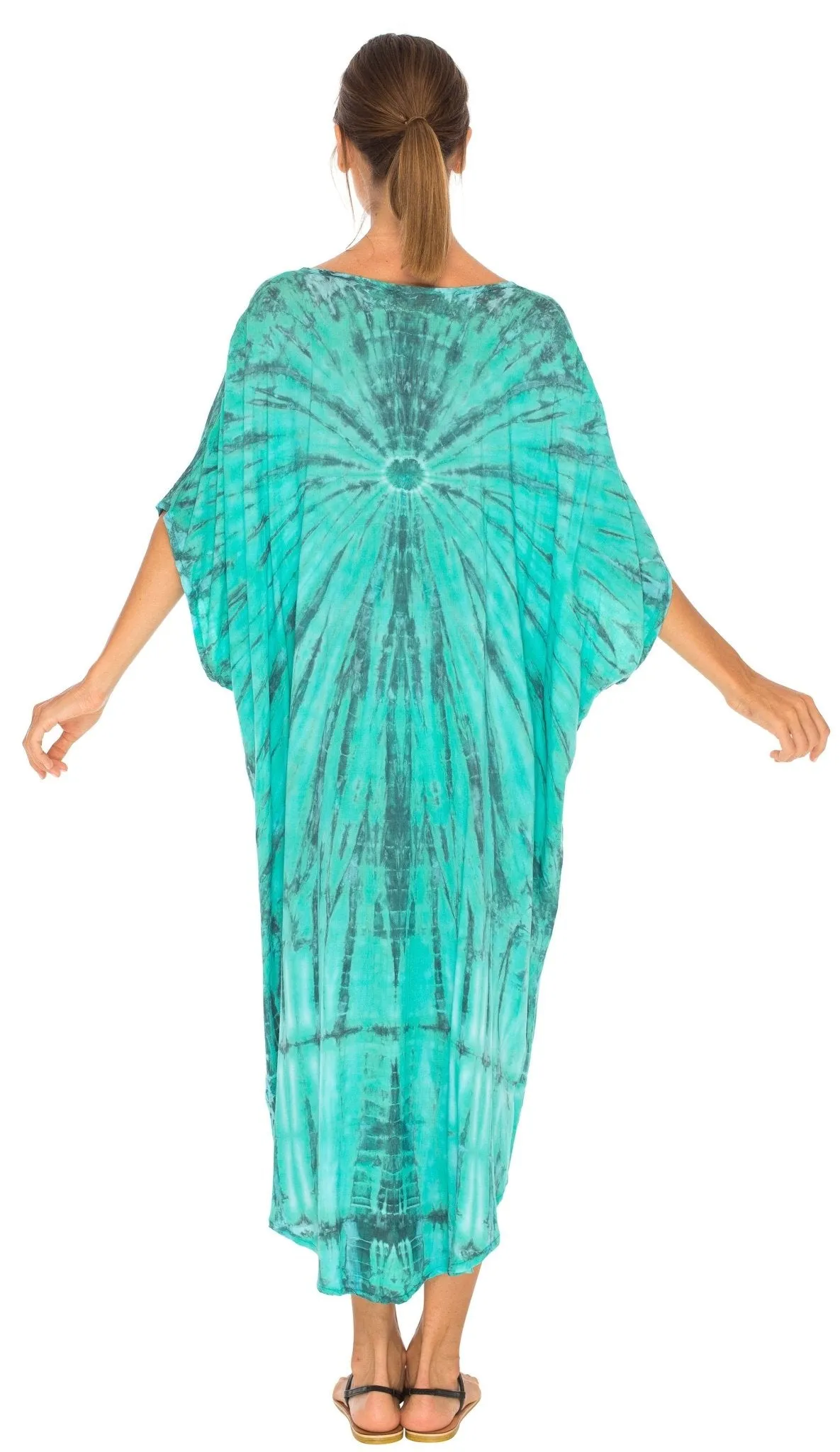 SHU-SHI Women's Loose Beach Cover-Up Dress - Oversized Boho Tunic Top with Tie Dye Design