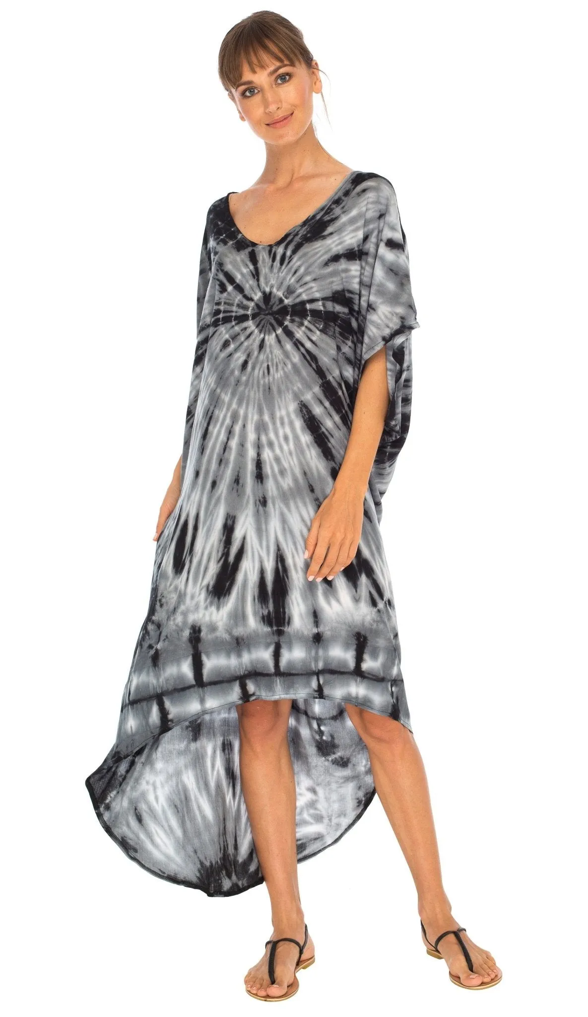 SHU-SHI Women's Loose Beach Cover-Up Dress - Oversized Boho Tunic Top with Tie Dye Design