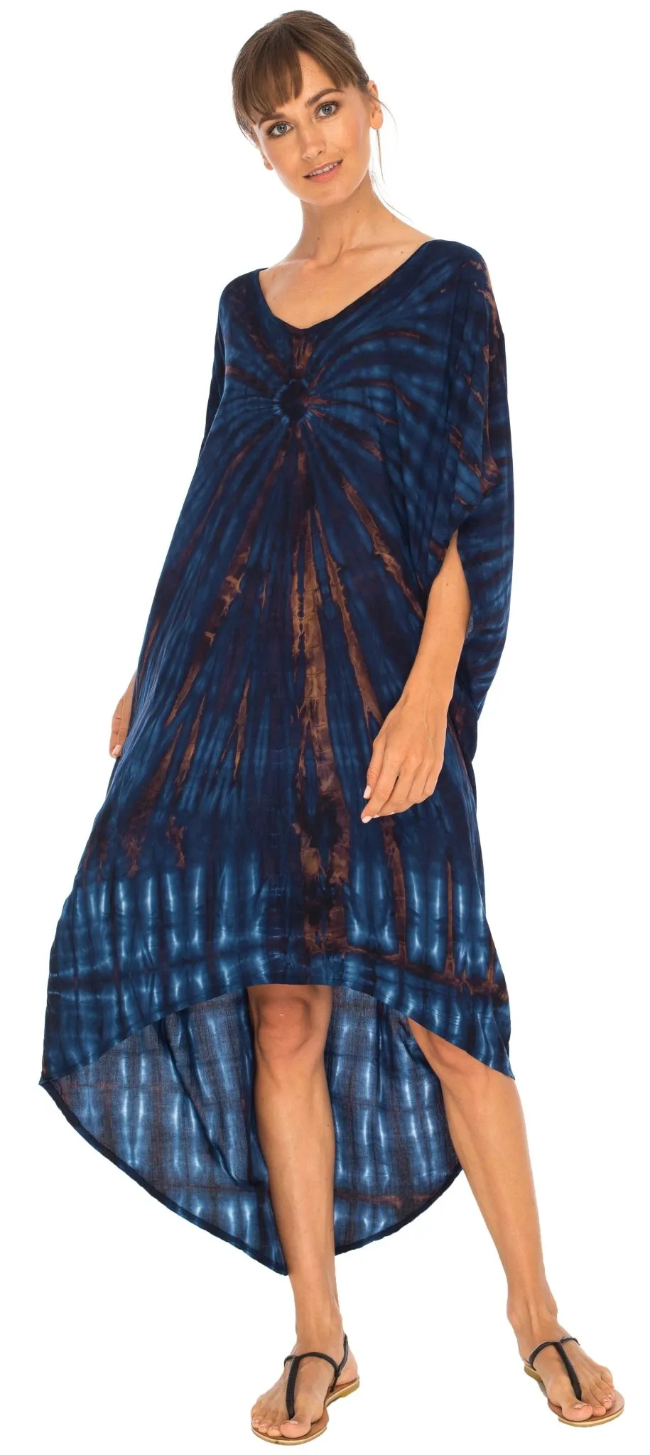 SHU-SHI Women's Loose Beach Cover-Up Dress - Oversized Boho Tunic Top with Tie Dye Design