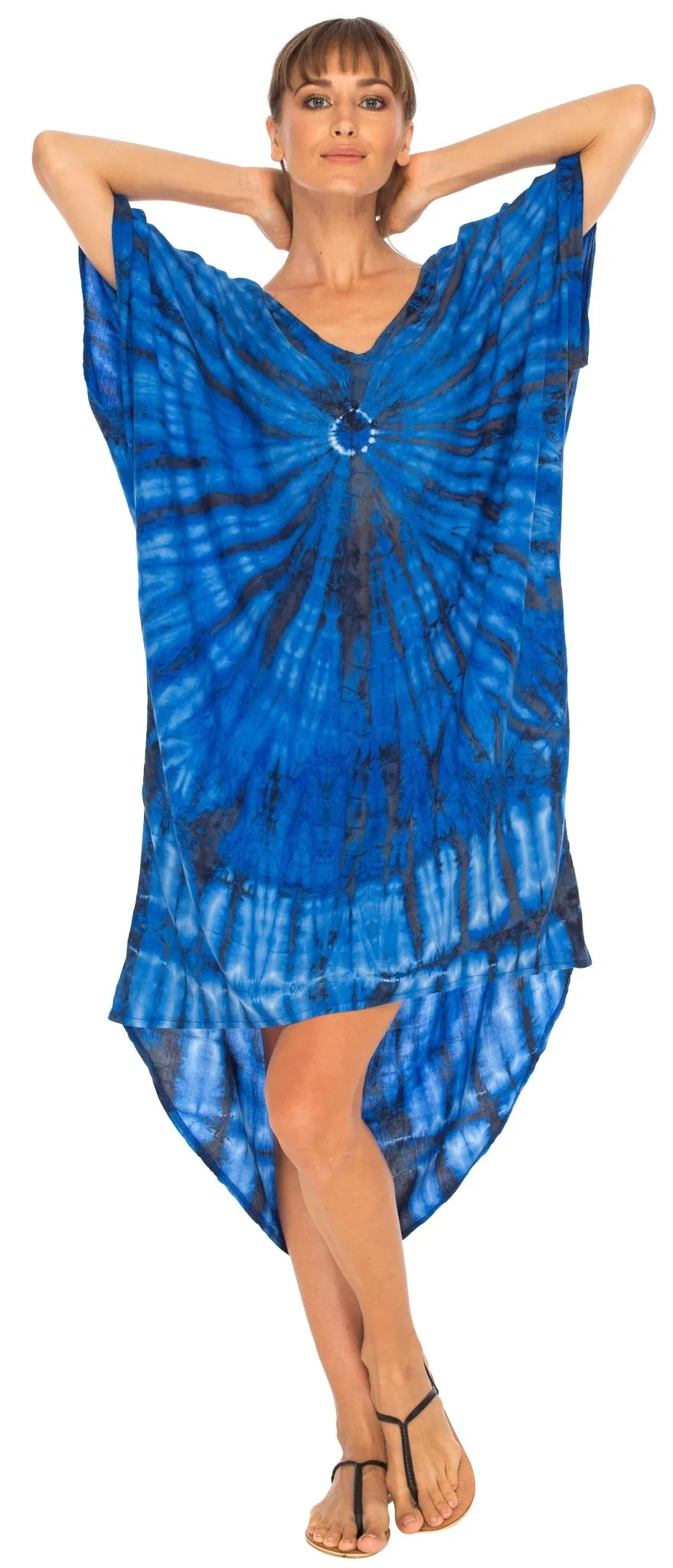 SHU-SHI Women's Loose Beach Cover-Up Dress - Oversized Boho Tunic Top with Tie Dye Design