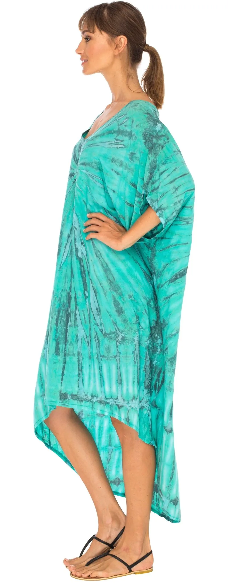 SHU-SHI Women's Loose Beach Cover-Up Dress - Oversized Boho Tunic Top with Tie Dye Design