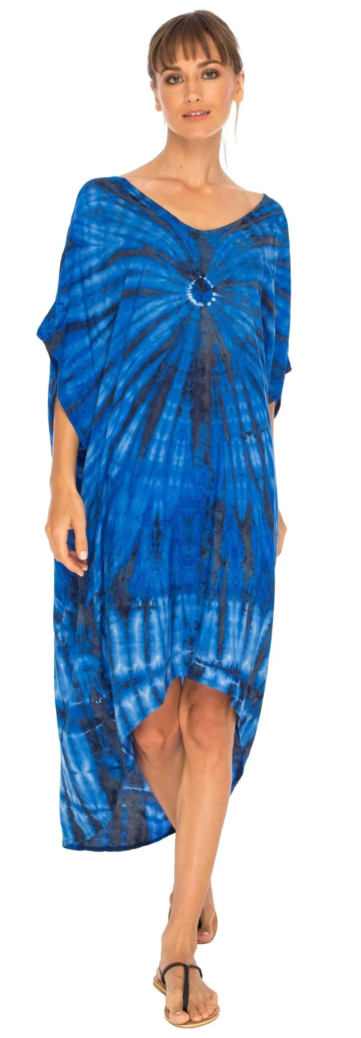 SHU-SHI Women's Loose Beach Cover-Up Dress - Oversized Boho Tunic Top with Tie Dye Design