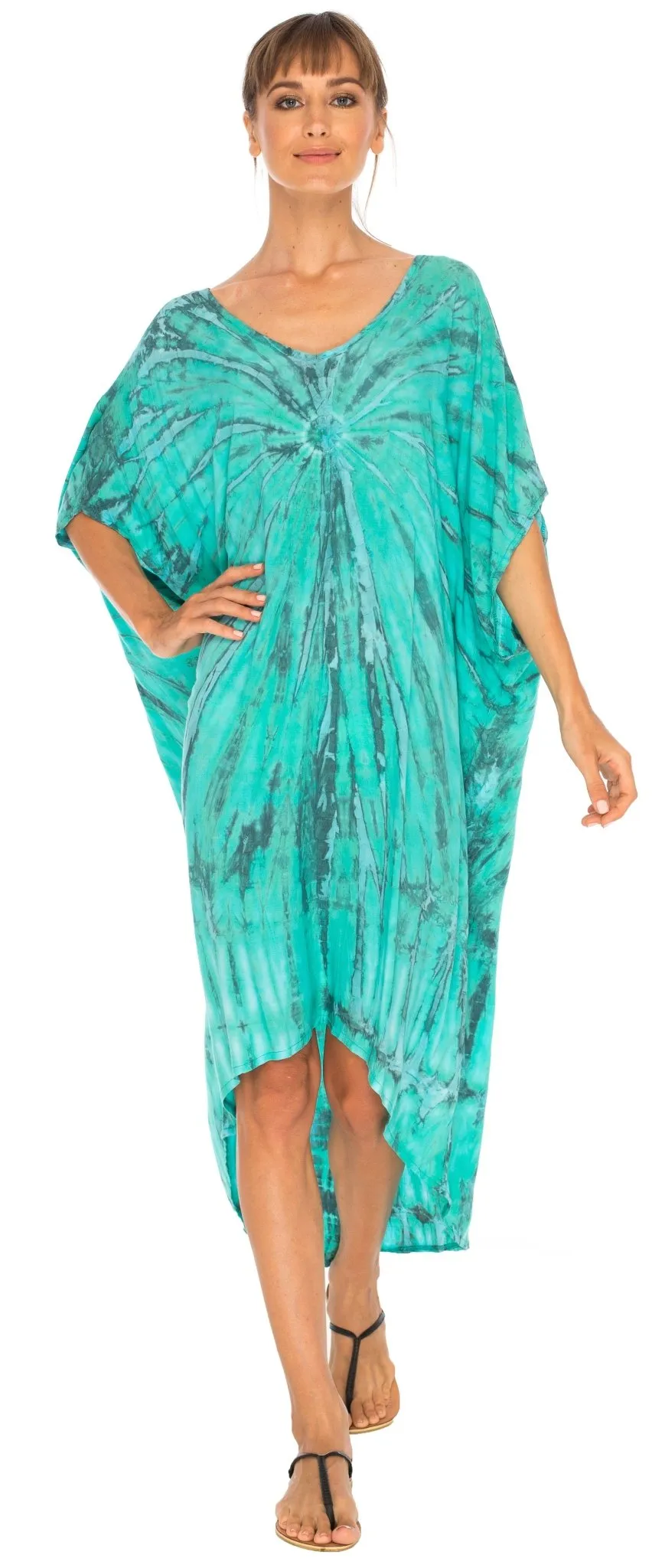 SHU-SHI Women's Loose Beach Cover-Up Dress - Oversized Boho Tunic Top with Tie Dye Design