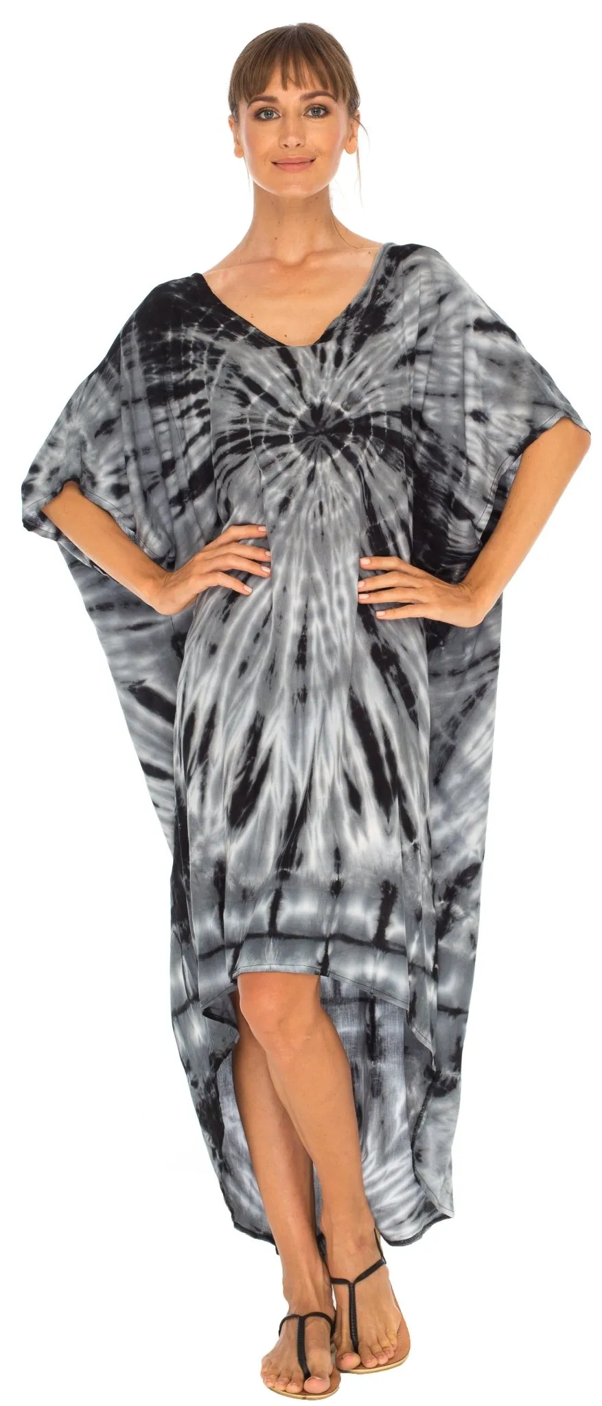 SHU-SHI Women's Loose Beach Cover-Up Dress - Oversized Boho Tunic Top with Tie Dye Design