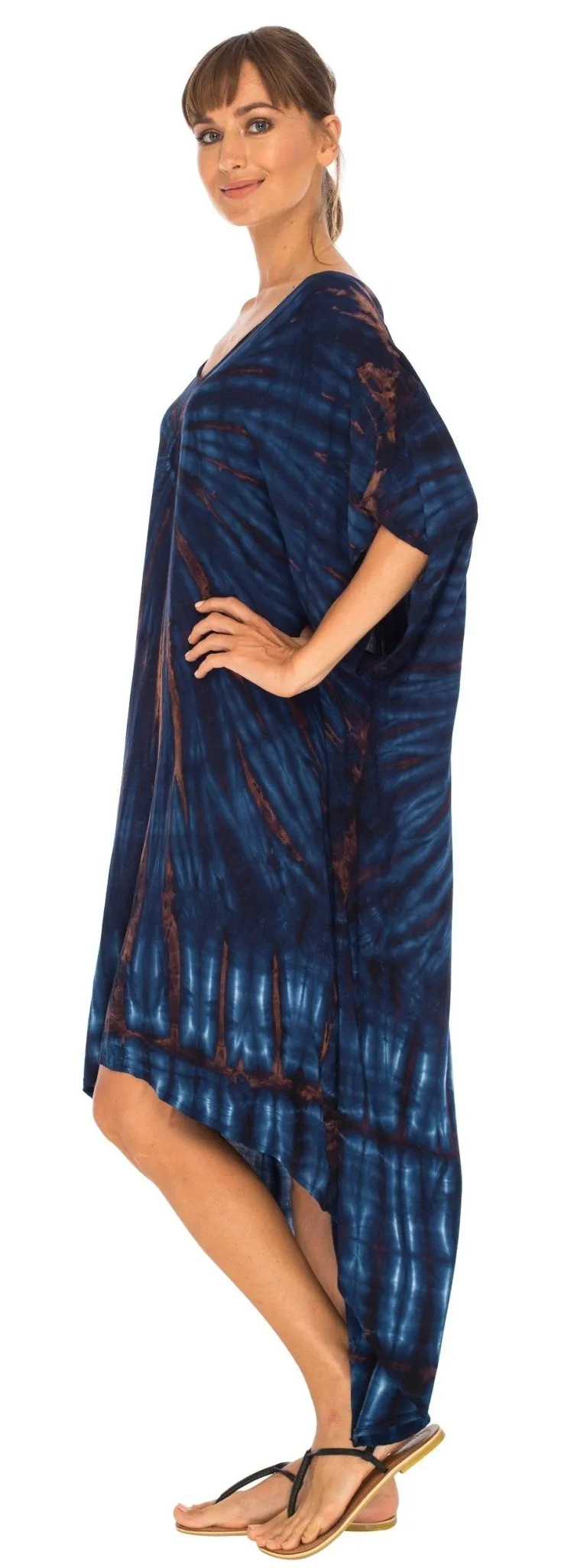 SHU-SHI Women's Loose Beach Cover-Up Dress - Oversized Boho Tunic Top with Tie Dye Design