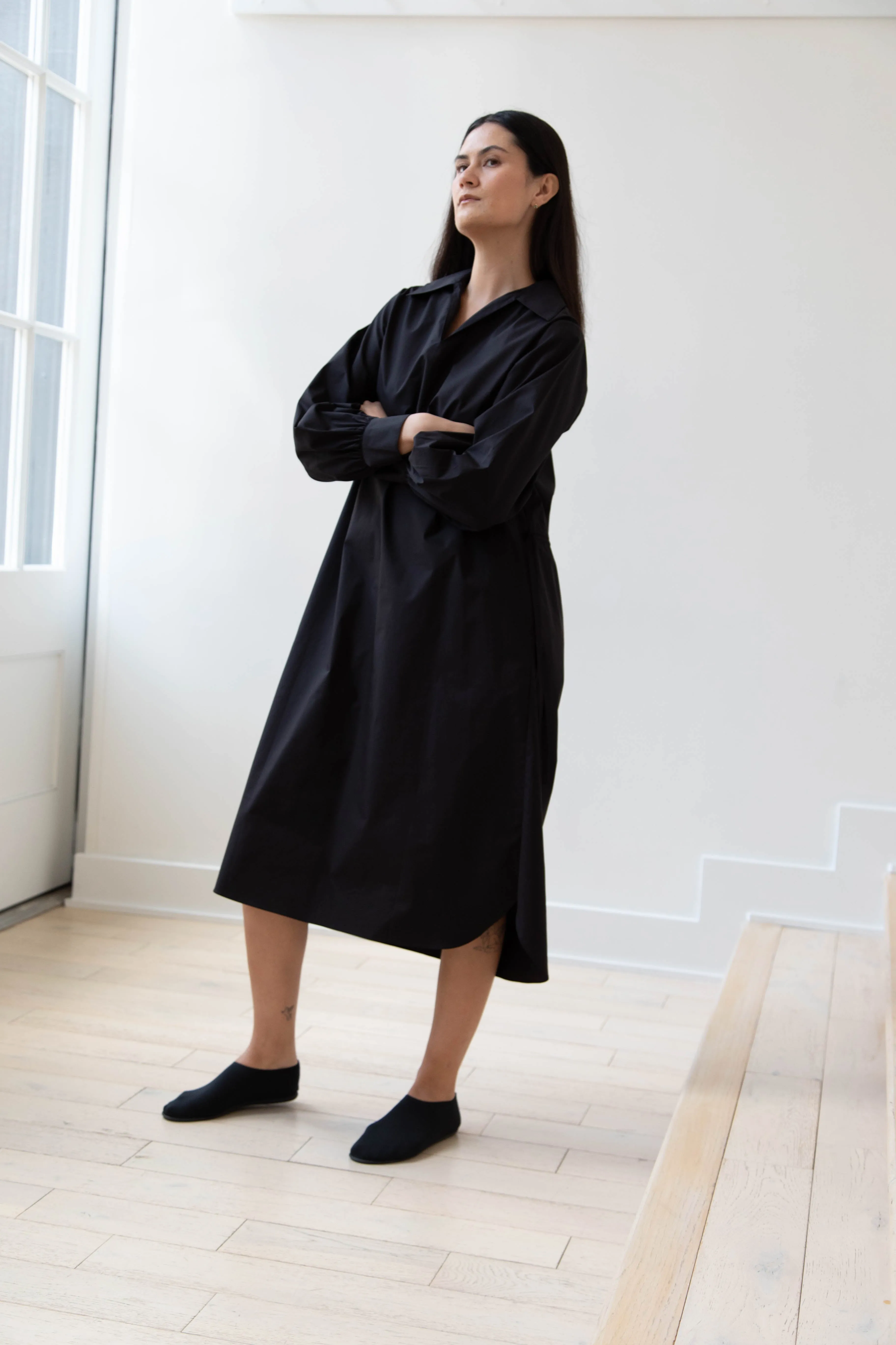 The Loom | Double Belt Dress in Black Cotton